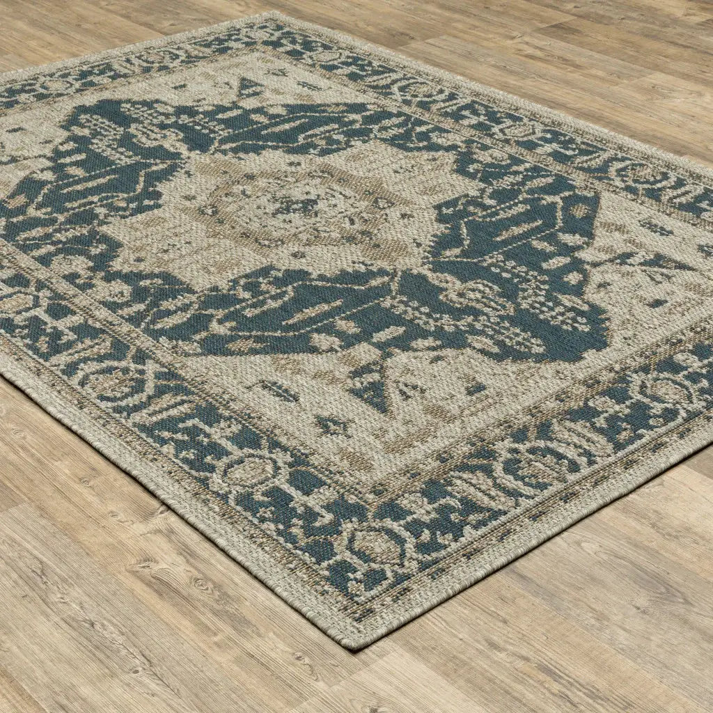 10' X 13' Gray Oriental Stain Resistant Indoor Outdoor Area Rug - Homeroots - Flyclothing LLC
