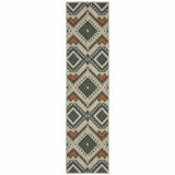 2' X 8' Gray Geometric Stain Resistant Indoor Outdoor Area Rug