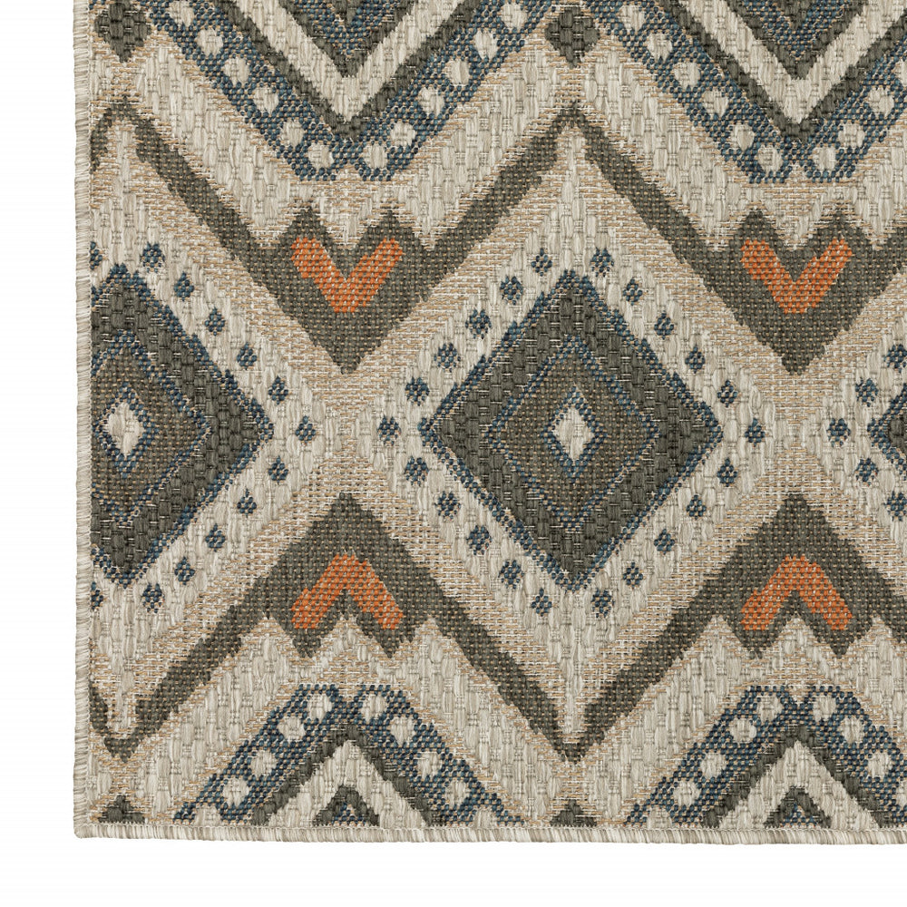 2' X 8' Gray Geometric Stain Resistant Indoor Outdoor Area Rug