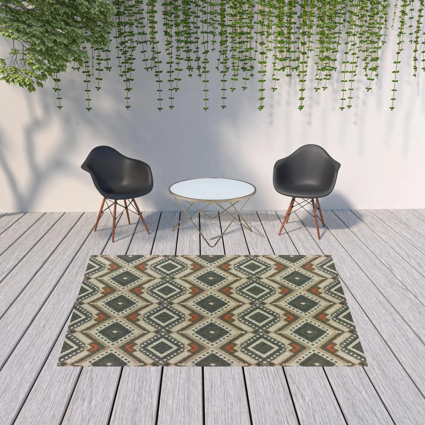 7' X 9' Gray Geometric Stain Resistant Indoor Outdoor Area Rug - Homeroots - Flyclothing LLC