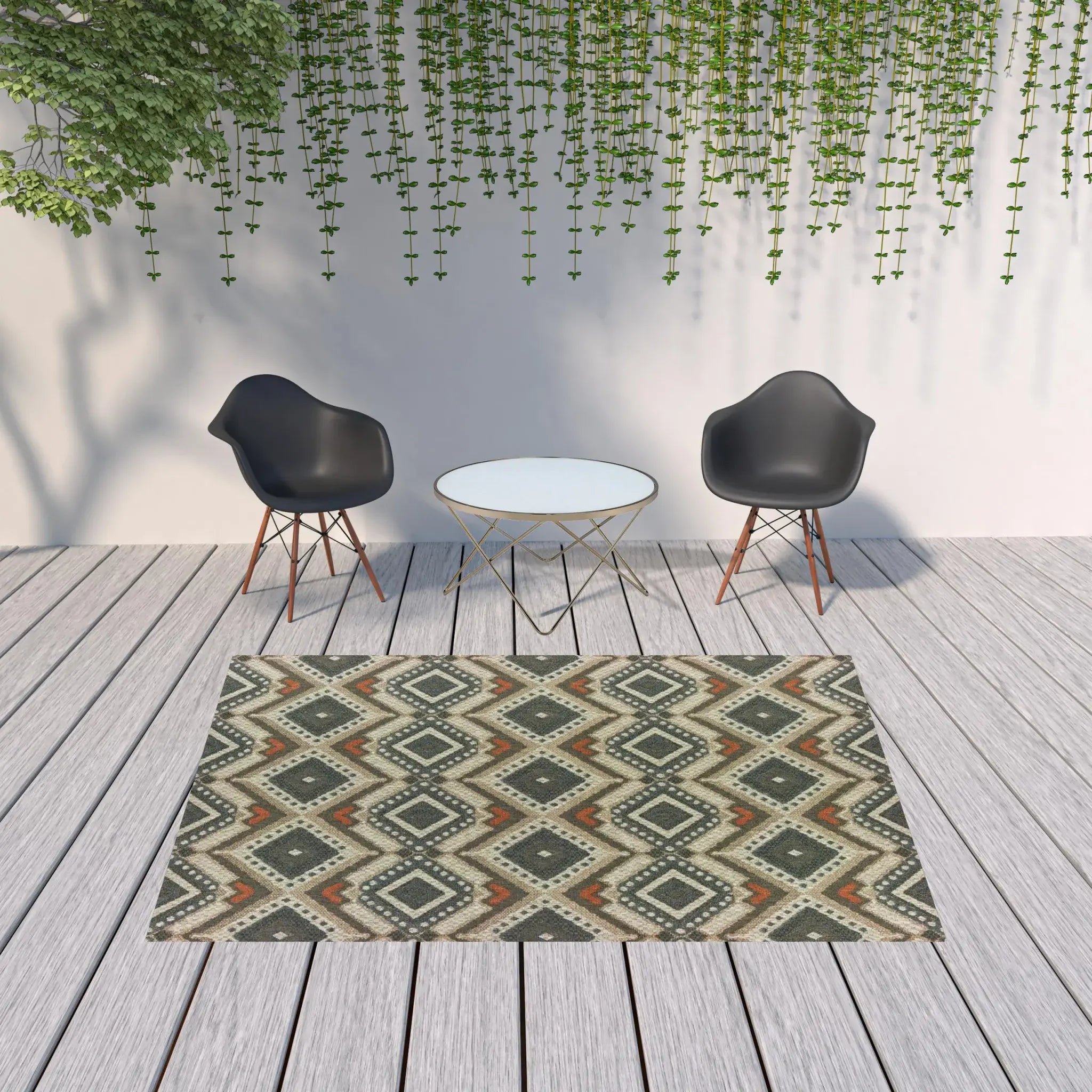 7' X 9' Gray Geometric Stain Resistant Indoor Outdoor Area Rug - Homeroots - Flyclothing LLC