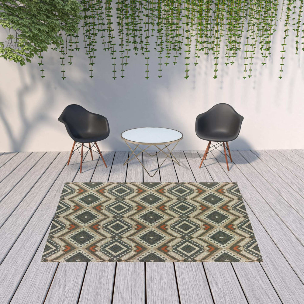 7' X 9' Gray Geometric Stain Resistant Indoor Outdoor Area Rug - Homeroots - Flyclothing LLC