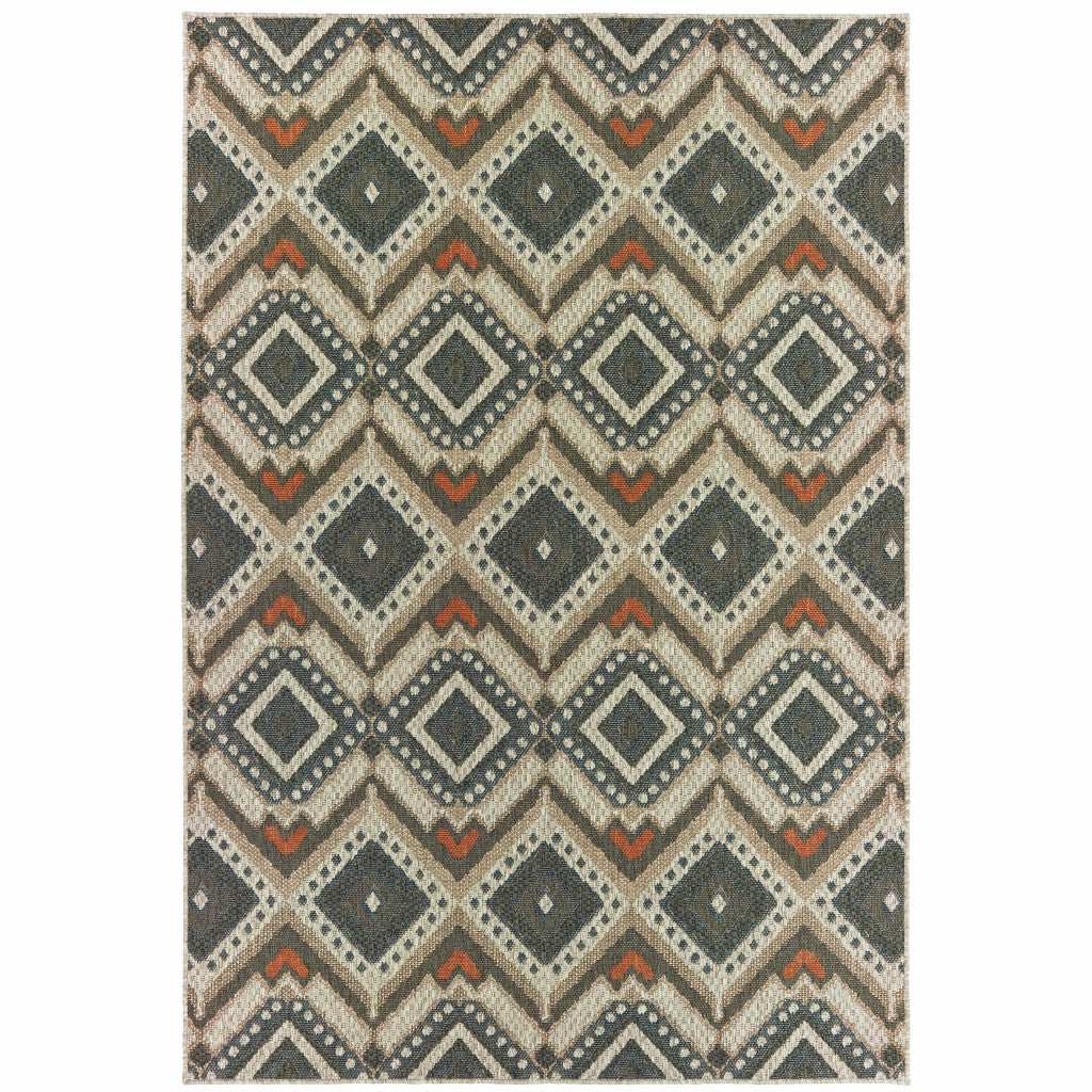 8' x 10' Gray Geometric Stain Resistant Indoor Outdoor Area Rug - Homeroots - Flyclothing LLC
