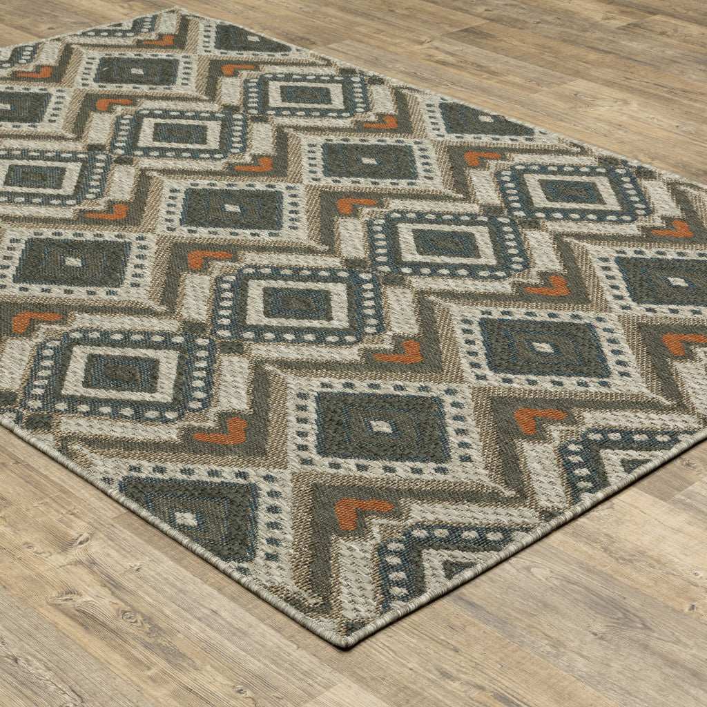 8' x 10' Gray Geometric Stain Resistant Indoor Outdoor Area Rug - Homeroots - Flyclothing LLC