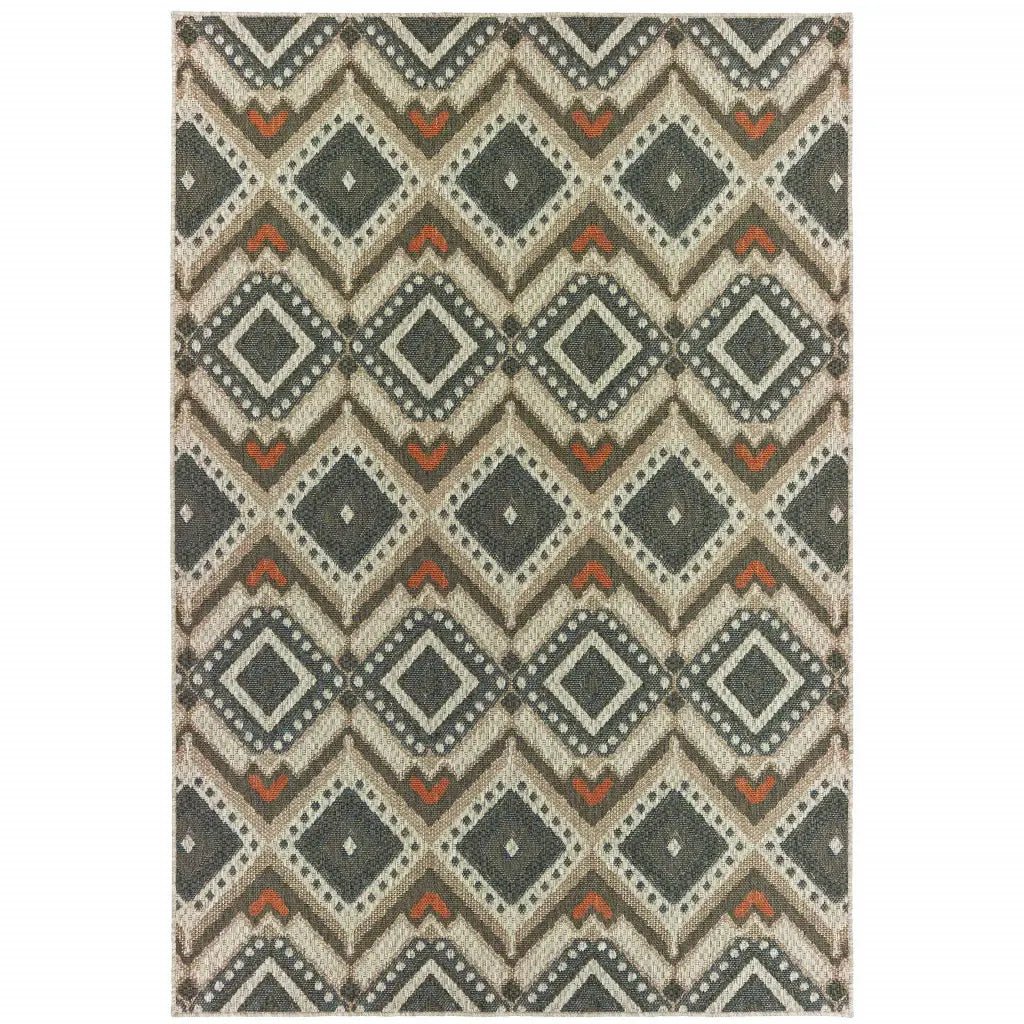 10' X 13' Gray Geometric Stain Resistant Indoor Outdoor Area Rug - Homeroots - Flyclothing LLC
