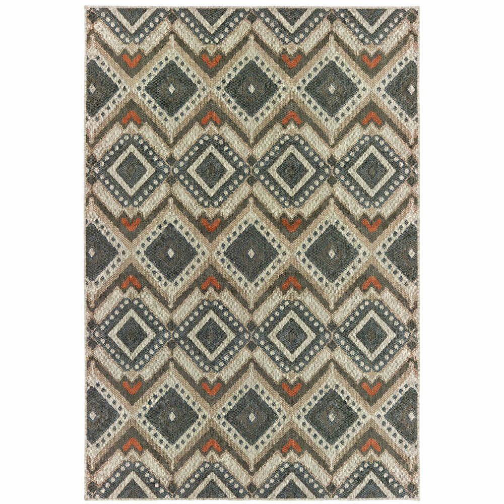 10' X 13' Gray Geometric Stain Resistant Indoor Outdoor Area Rug