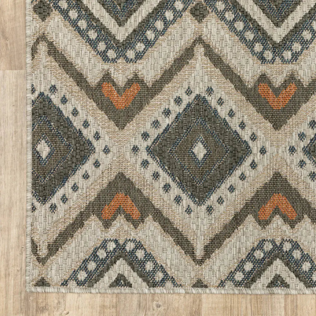 10' X 13' Gray Geometric Stain Resistant Indoor Outdoor Area Rug - Homeroots - Flyclothing LLC