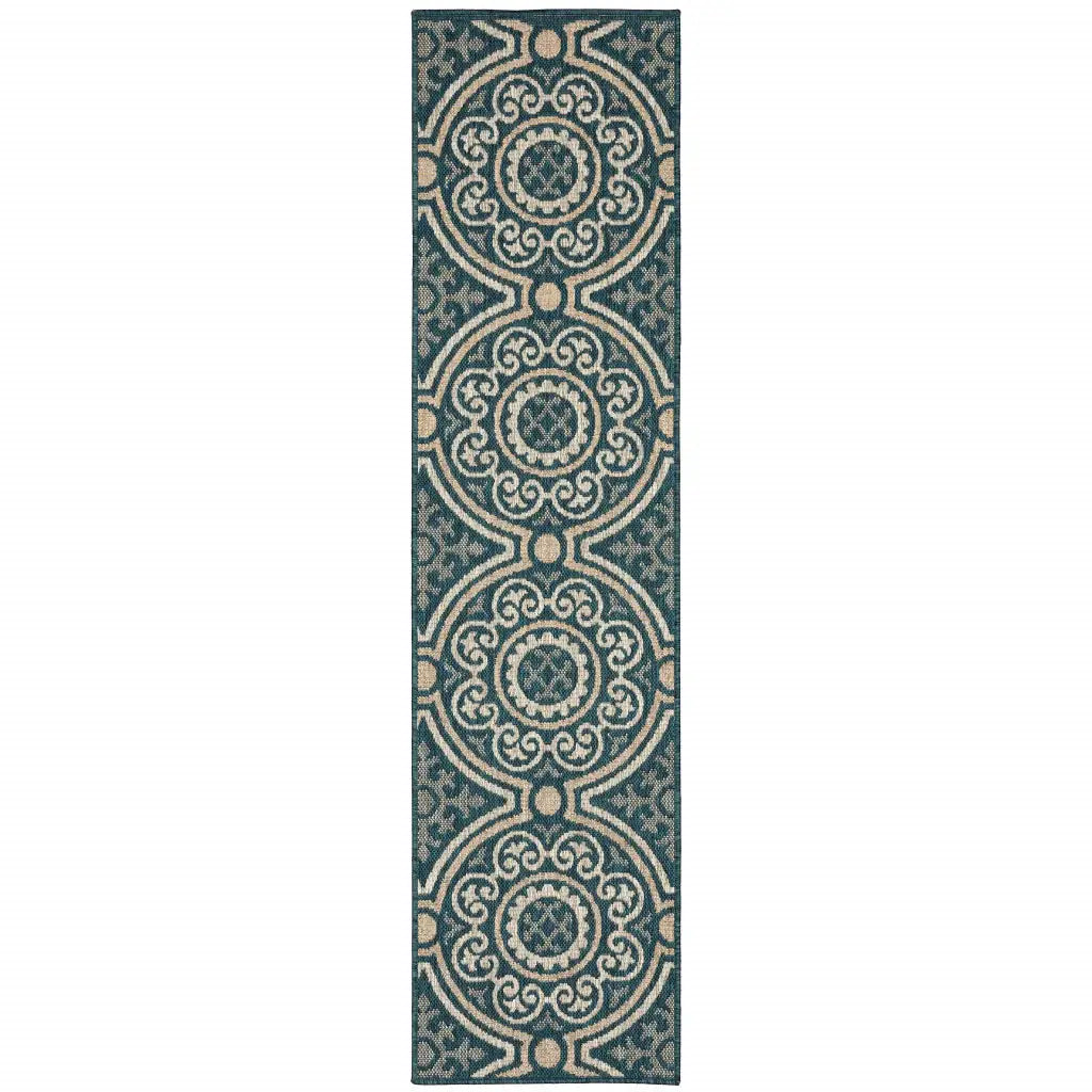 2' X 8' Blue and Gray Geometric Stain Resistant Indoor Outdoor Area Rug - Homeroots - Flyclothing LLC