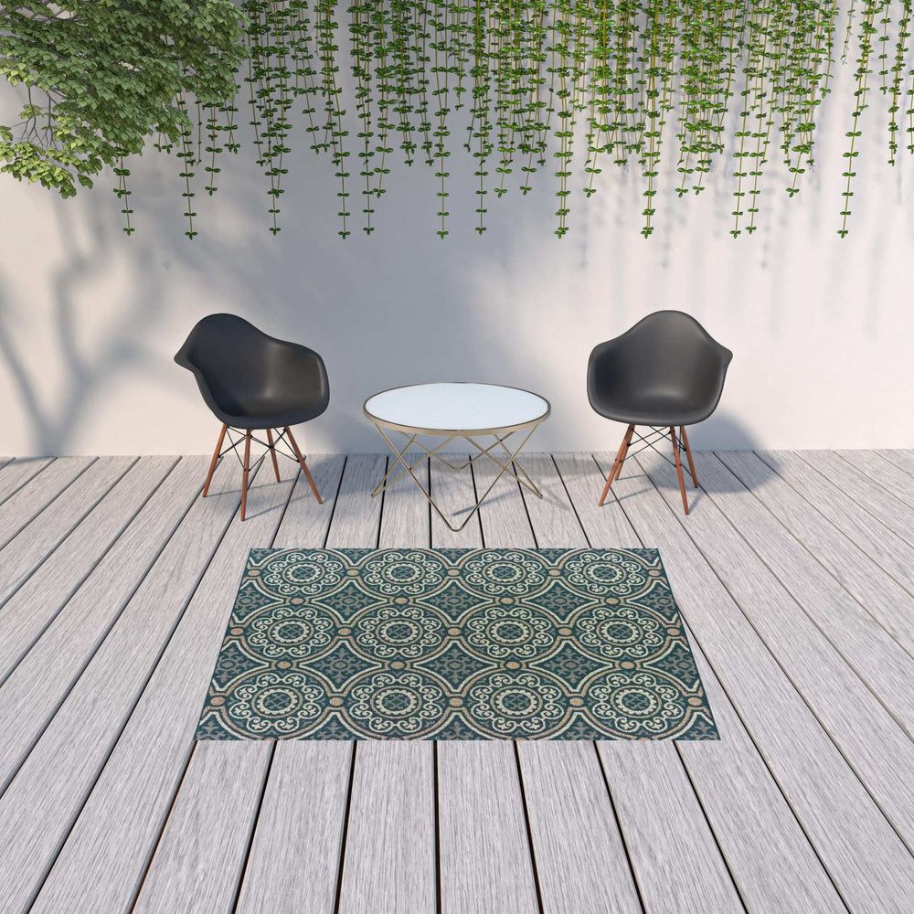 5' X 7' Blue and Gray Geometric Stain Resistant Indoor Outdoor Area Rug - Homeroots - Flyclothing LLC