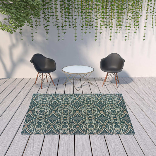 7' X 9' Blue and Gray Geometric Stain Resistant Indoor Outdoor Area Rug - Homeroots - Flyclothing LLC