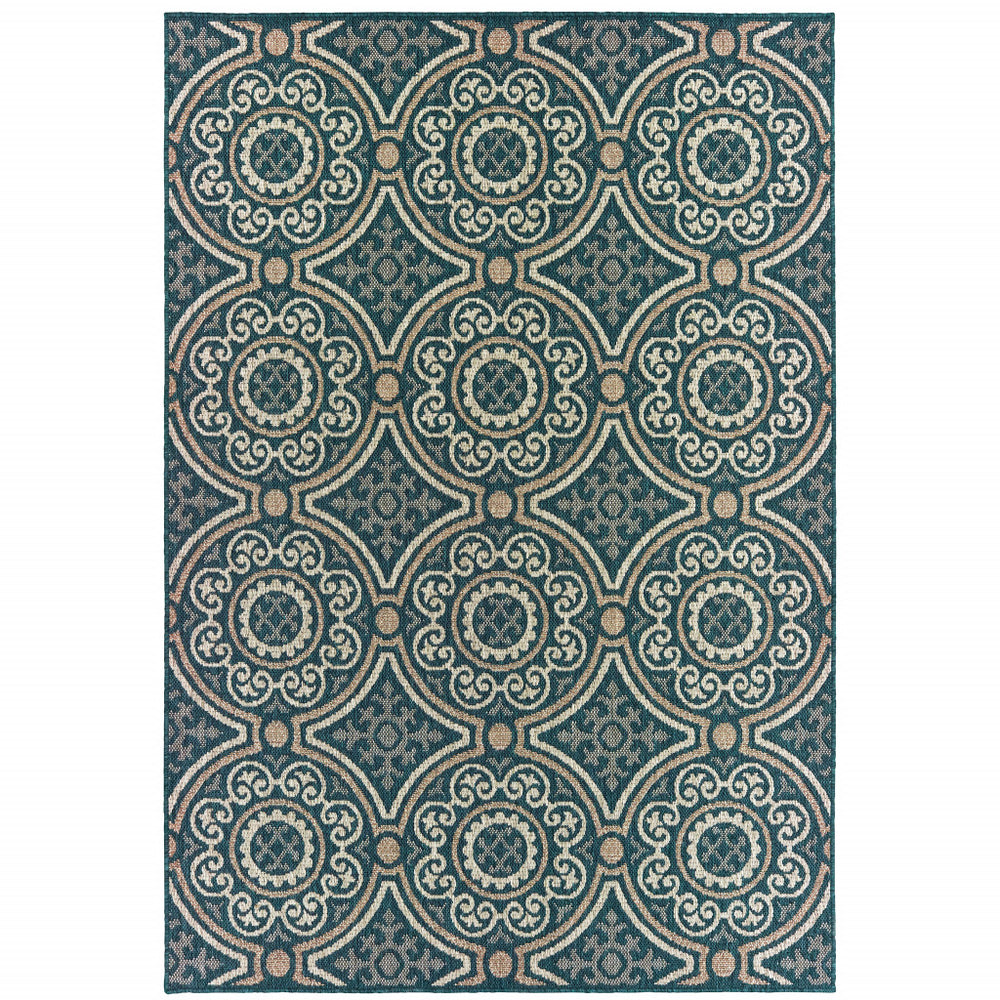 8' x 10' Blue and Gray Geometric Stain Resistant Indoor Outdoor Area Rug