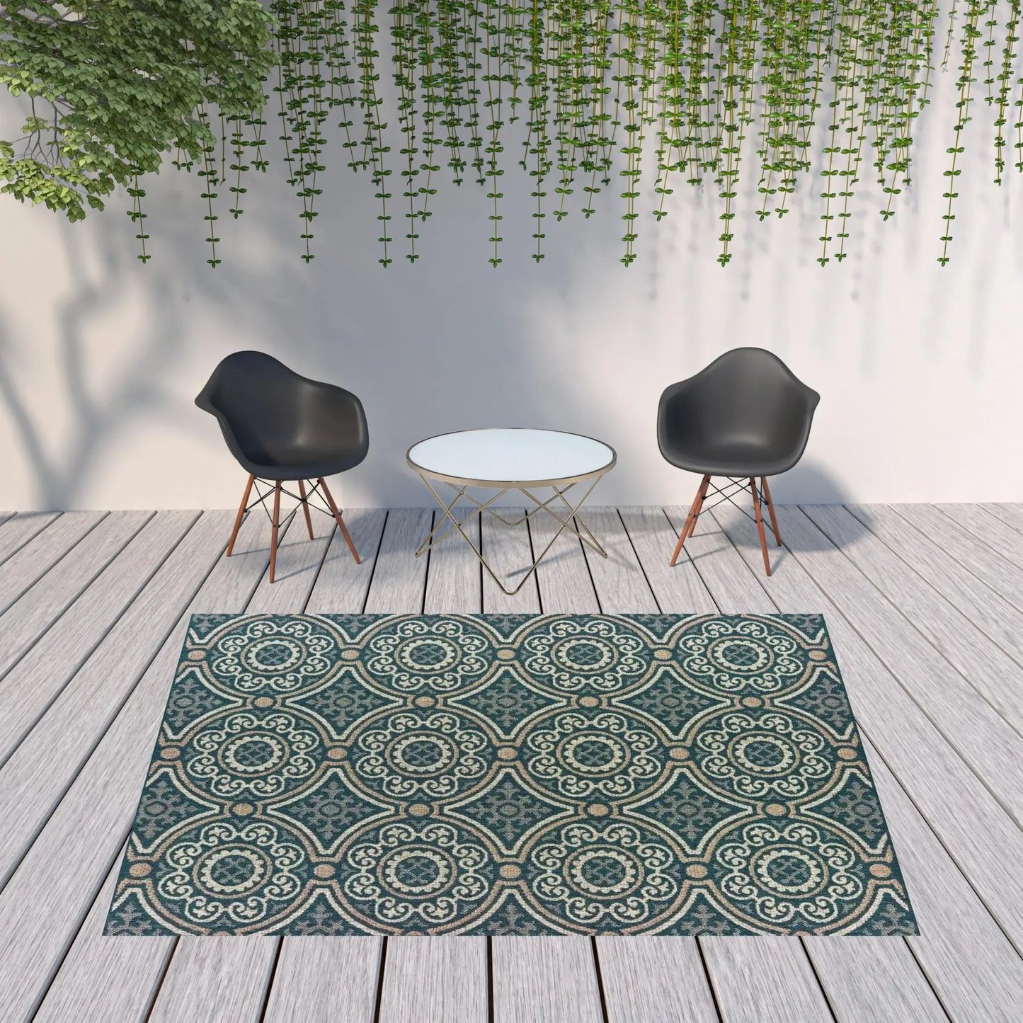 8' x 10' Blue and Gray Geometric Stain Resistant Indoor Outdoor Area Rug - Homeroots - Flyclothing LLC