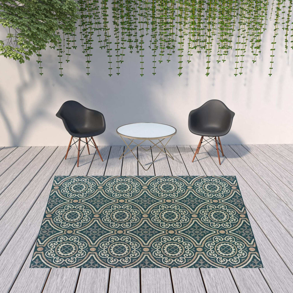 8' x 10' Blue and Gray Geometric Stain Resistant Indoor Outdoor Area Rug - Homeroots - Flyclothing LLC