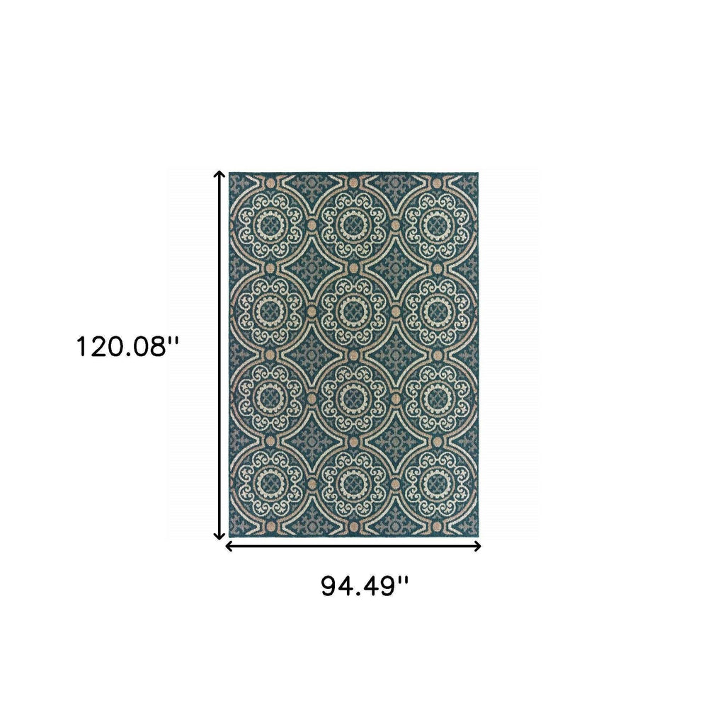 8' x 10' Blue and Gray Geometric Stain Resistant Indoor Outdoor Area Rug - Homeroots - Flyclothing LLC