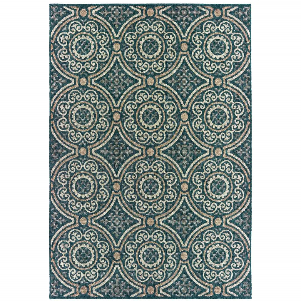 10' X 13' Blue and Gray Geometric Stain Resistant Indoor Outdoor Area Rug - Homeroots - Flyclothing LLC