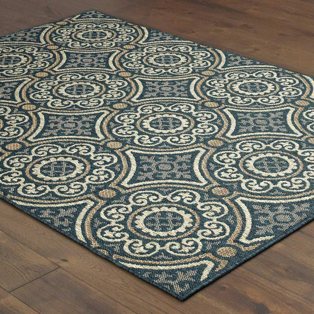 10' X 13' Blue and Gray Geometric Stain Resistant Indoor Outdoor Area Rug - Homeroots - Flyclothing LLC