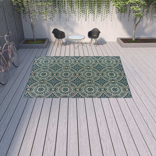 10' X 13' Blue and Gray Geometric Stain Resistant Indoor Outdoor Area Rug - Homeroots - Flyclothing LLC