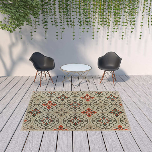 7' X 9' Gray Geometric Stain Resistant Indoor Outdoor Area Rug - Homeroots - Flyclothing LLC