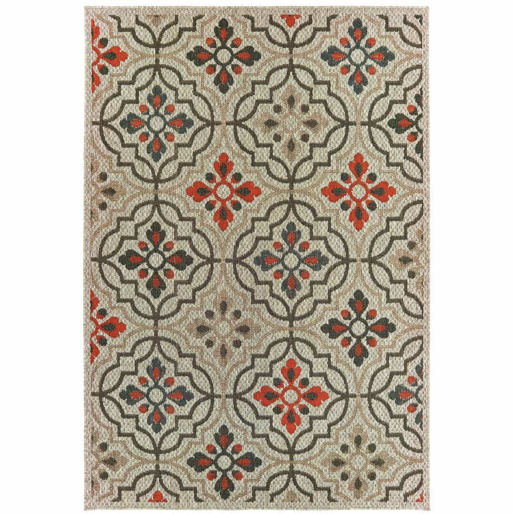 8' x 10' Gray Geometric Stain Resistant Indoor Outdoor Area Rug - Homeroots - Flyclothing LLC