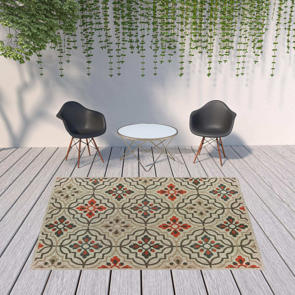 8' x 10' Gray Geometric Stain Resistant Indoor Outdoor Area Rug - Homeroots - Flyclothing LLC