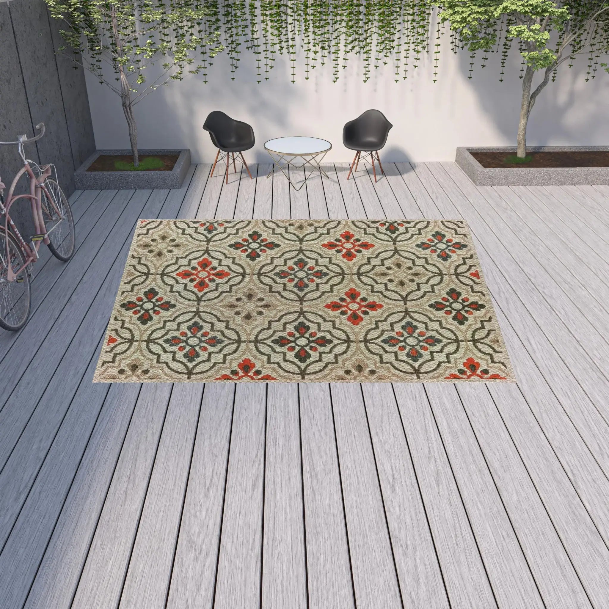 10' X 13' Gray Geometric Stain Resistant Indoor Outdoor Area Rug - Homeroots - Flyclothing LLC