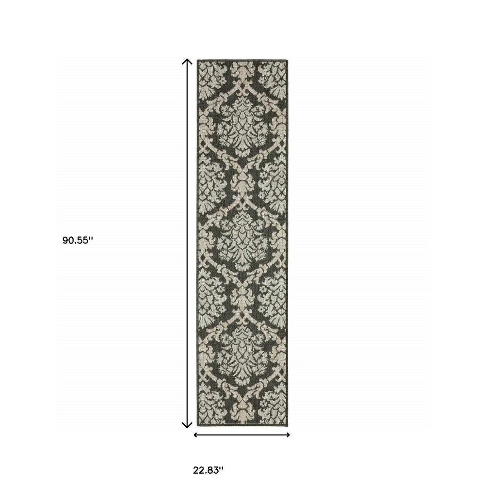 2' X 8' Gray Floral Stain Resistant Indoor Outdoor Area Rug - Homeroots - Flyclothing LLC