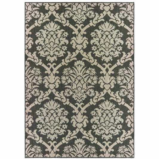 8' X 10' Gray Floral Stain Resistant Indoor Outdoor Area Rug - Homeroots - Flyclothing LLC