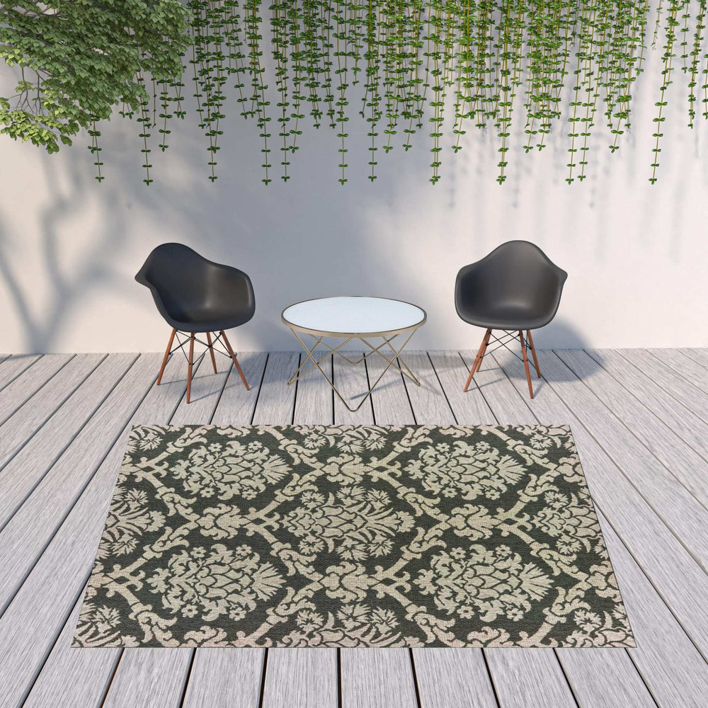 8' X 10' Gray Floral Stain Resistant Indoor Outdoor Area Rug - Homeroots - Flyclothing LLC