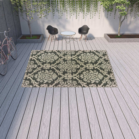 10' X 13' Gray Floral Stain Resistant Indoor Outdoor Area Rug - Homeroots - Flyclothing LLC