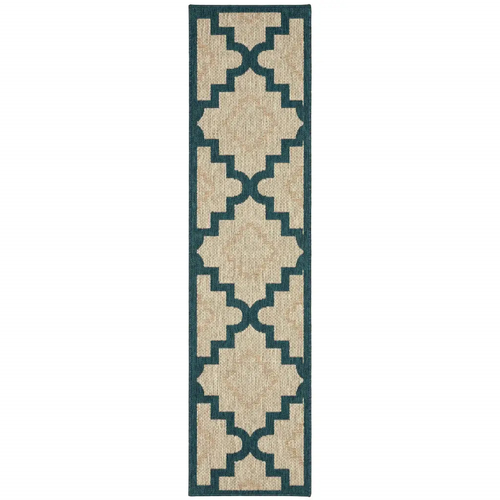 2' X 8' Blue and Gray Geometric Stain Resistant Indoor Outdoor Area Rug - Homeroots - Flyclothing LLC