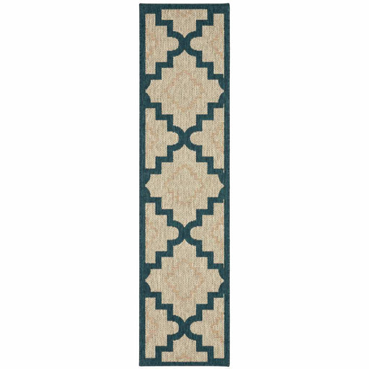 2' X 8' Blue and Gray Geometric Stain Resistant Indoor Outdoor Area Rug - Homeroots - Flyclothing LLC