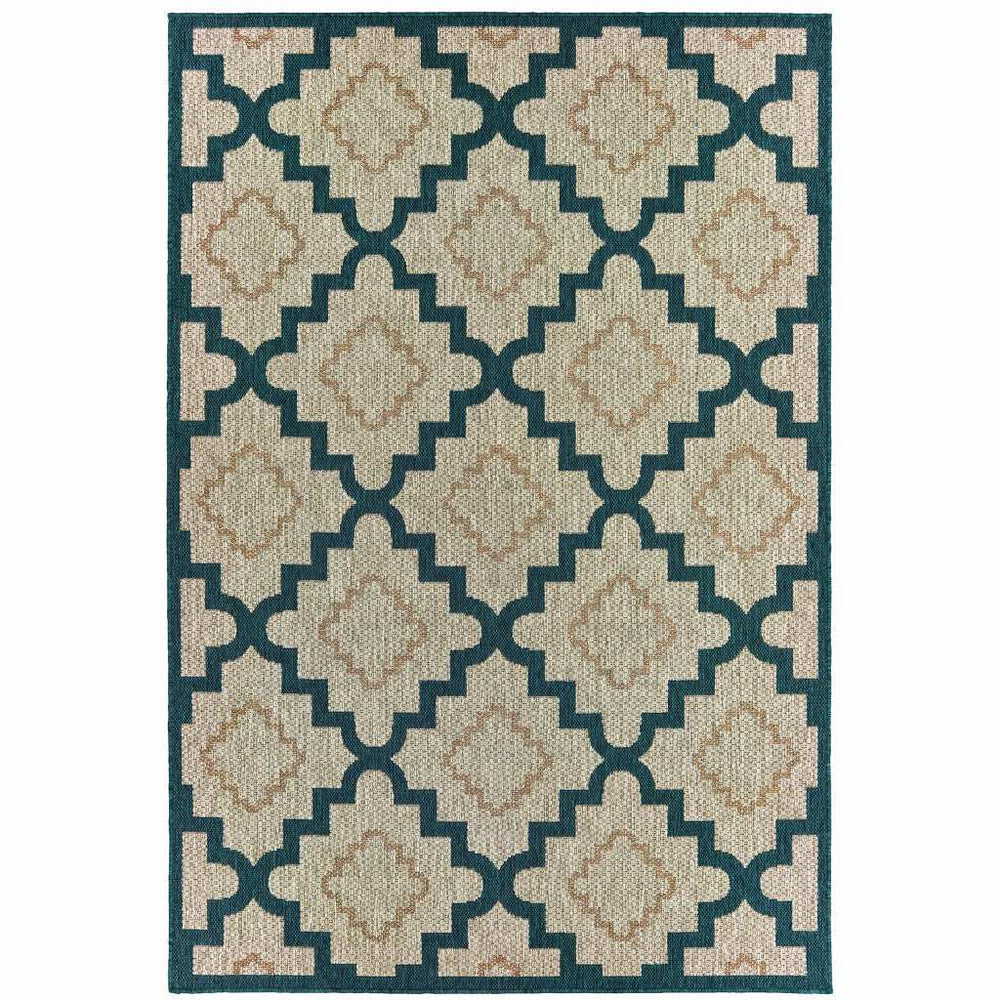 7' X 9' Blue and Gray Geometric Stain Resistant Indoor Outdoor Area Rug - Homeroots - Flyclothing LLC