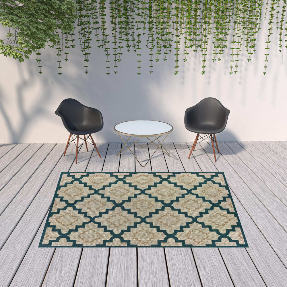 7' X 9' Blue and Gray Geometric Stain Resistant Indoor Outdoor Area Rug - Homeroots - Flyclothing LLC