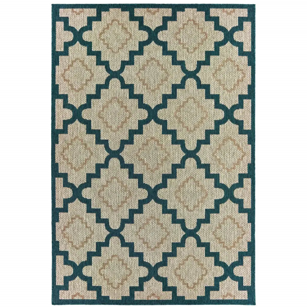 8' x 10' Blue and Gray Geometric Stain Resistant Indoor Outdoor Area Rug - Homeroots - Flyclothing LLC