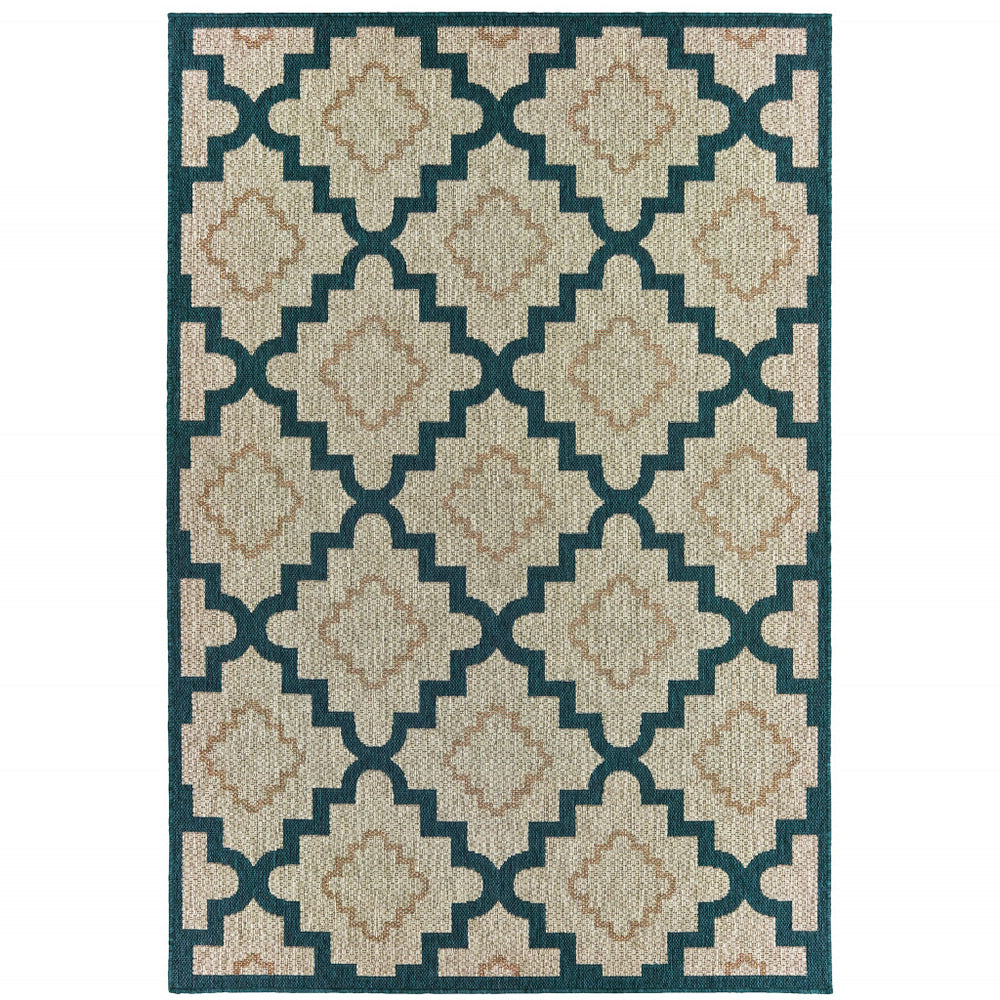 8' x 10' Blue and Gray Geometric Stain Resistant Indoor Outdoor Area Rug