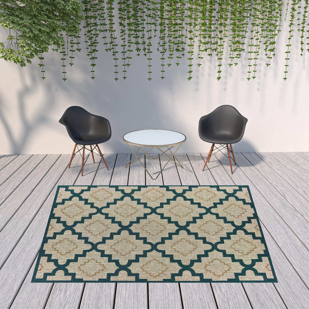 8' x 10' Blue and Gray Geometric Stain Resistant Indoor Outdoor Area Rug - Homeroots - Flyclothing LLC