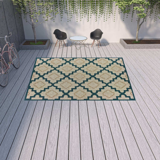 10' X 13' Blue and Gray Geometric Stain Resistant Indoor Outdoor Area Rug - Homeroots - Flyclothing LLC