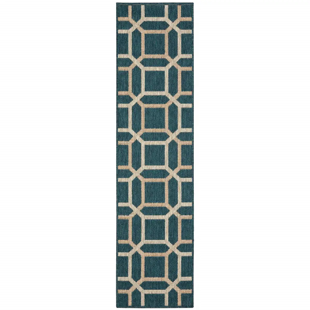 2' X 8' Blue and Gray Geometric Stain Resistant Indoor Outdoor Area Rug - Homeroots - Flyclothing LLC