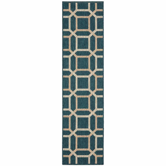 2' X 8' Blue and Gray Geometric Stain Resistant Indoor Outdoor Area Rug - Homeroots - Flyclothing LLC