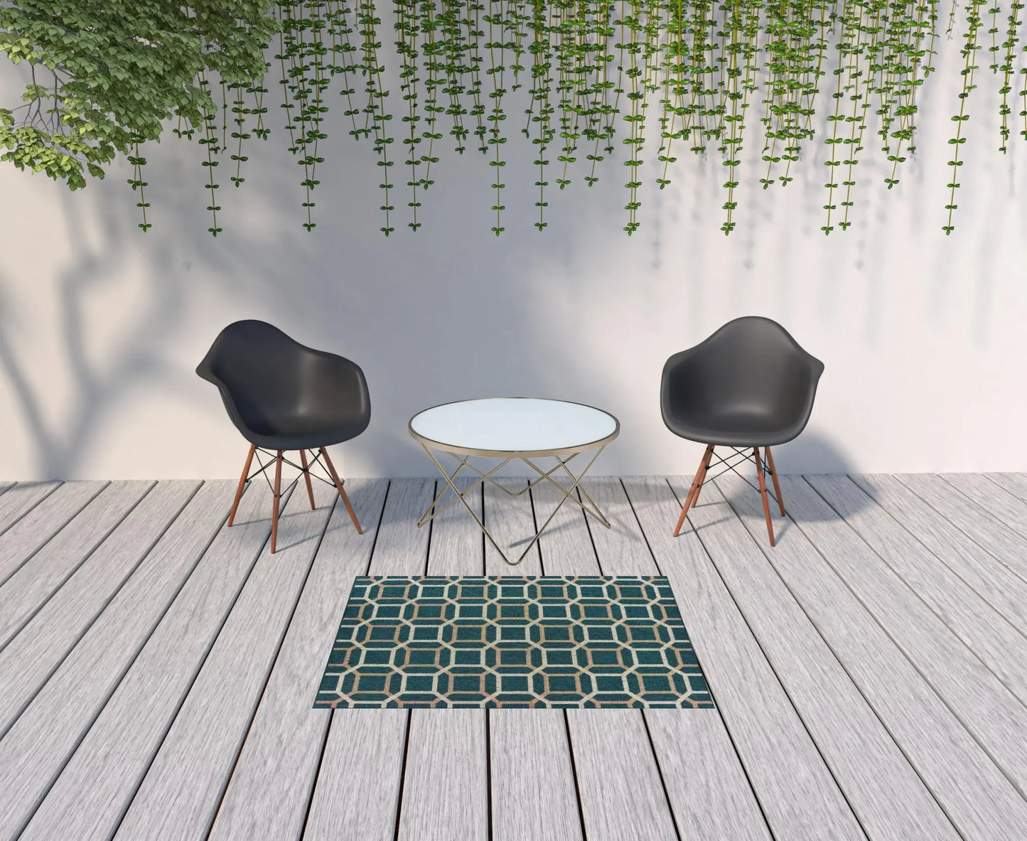 3' X 5' Blue and Gray Geometric Stain Resistant Indoor Outdoor Area Rug - Homeroots - Flyclothing LLC