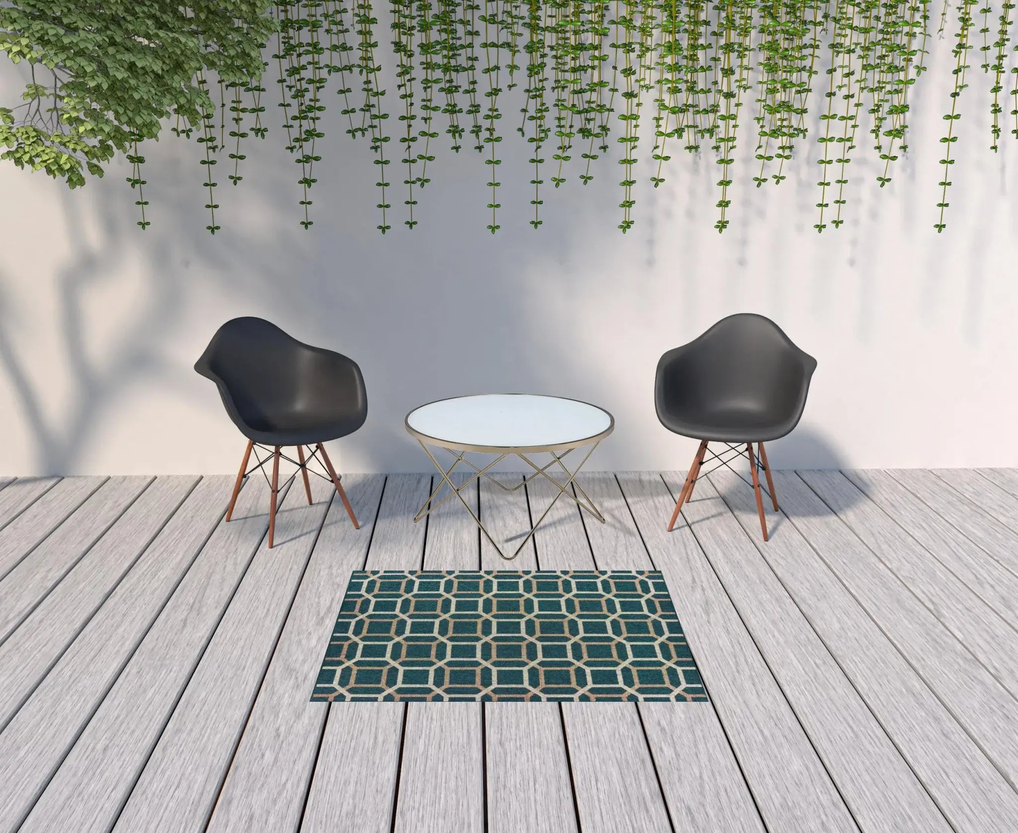 3' X 5' Blue and Gray Geometric Stain Resistant Indoor Outdoor Area Rug - Homeroots - Flyclothing LLC