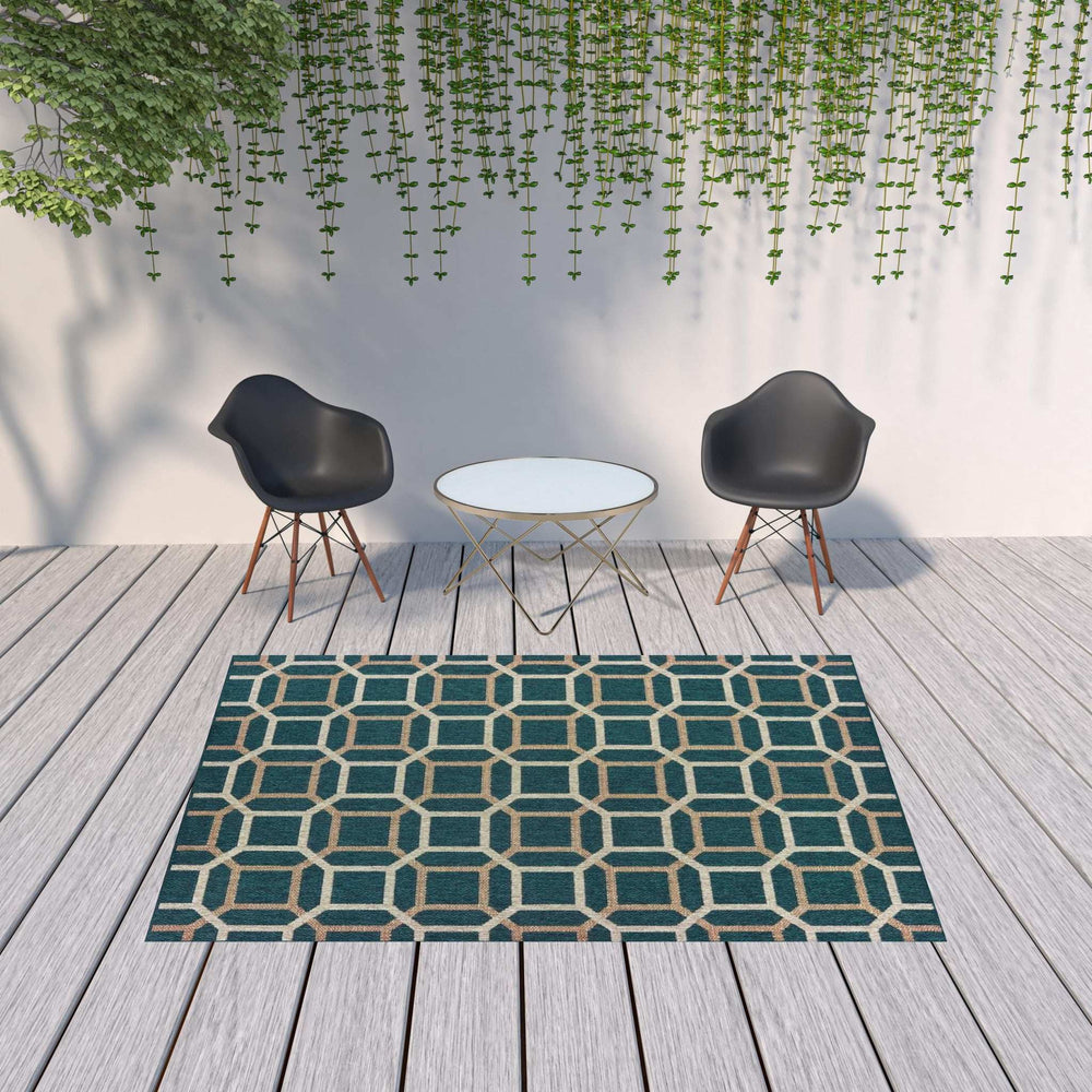 7' X 9' Blue and Gray Geometric Stain Resistant Indoor Outdoor Area Rug - Homeroots - Flyclothing LLC