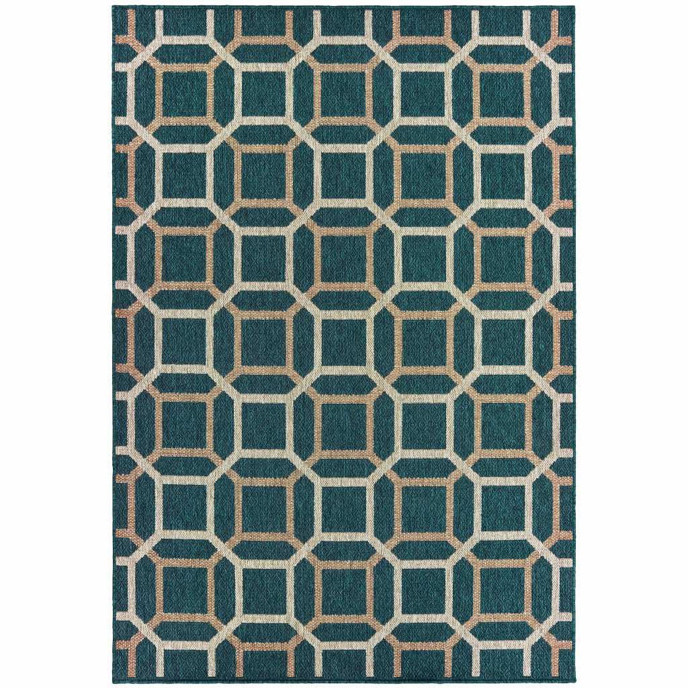 8' x 10' Blue and Gray Geometric Stain Resistant Indoor Outdoor Area Rug - Homeroots - Flyclothing LLC