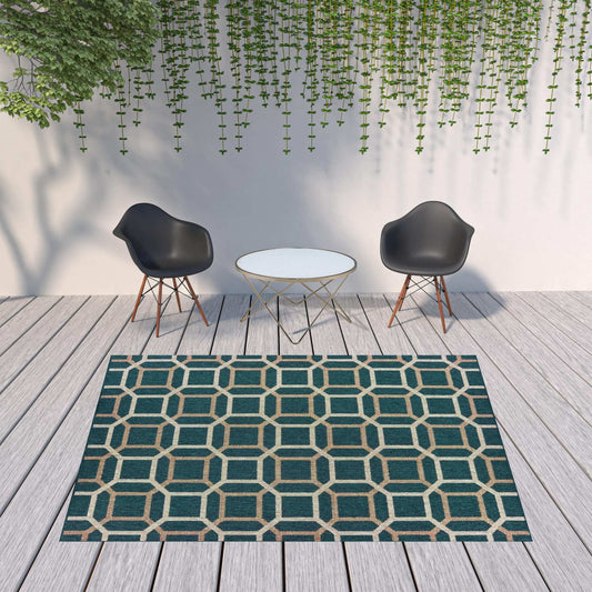 8' x 10' Blue and Gray Geometric Stain Resistant Indoor Outdoor Area Rug - Homeroots - Flyclothing LLC