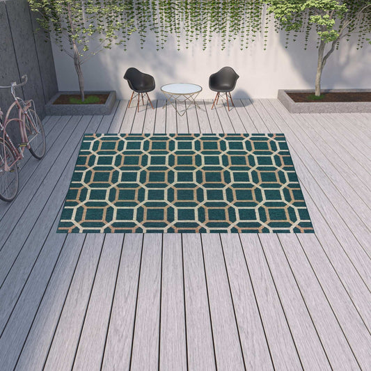 10' X 13' Blue and Gray Geometric Stain Resistant Indoor Outdoor Area Rug - Homeroots - Flyclothing LLC