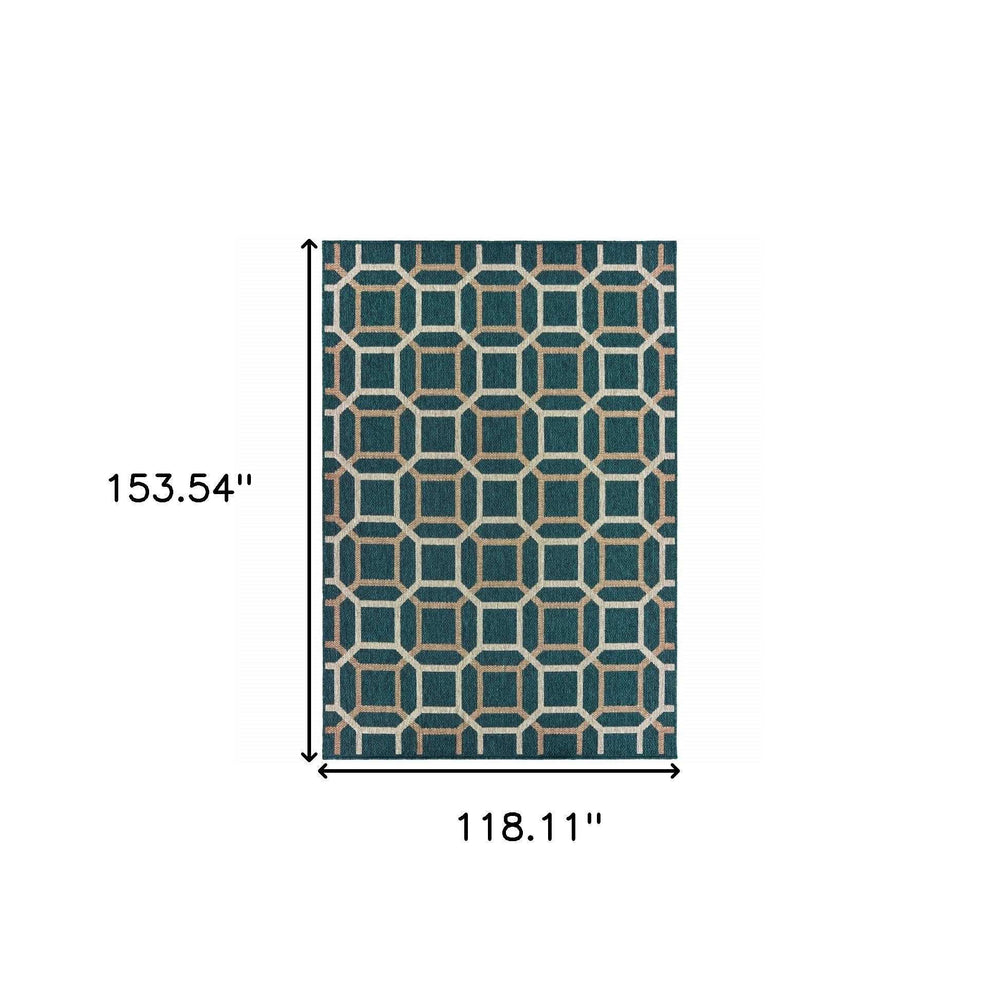 10' X 13' Blue and Gray Geometric Stain Resistant Indoor Outdoor Area Rug - Homeroots - Flyclothing LLC