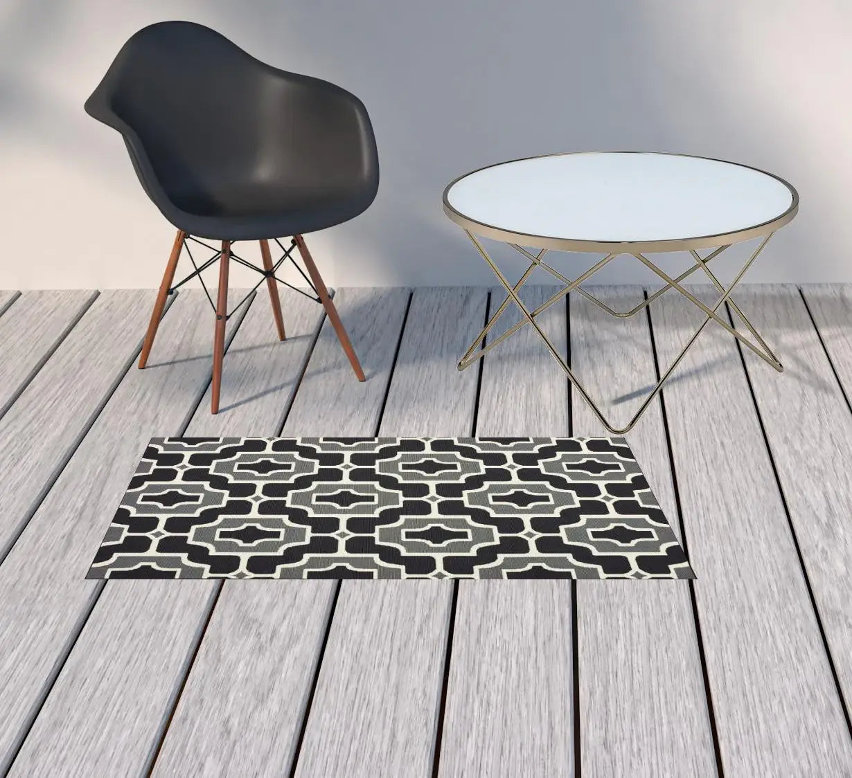 2' X 4' Black and Gray Geometric Stain Resistant Indoor Outdoor Area Rug - Homeroots - Flyclothing LLC