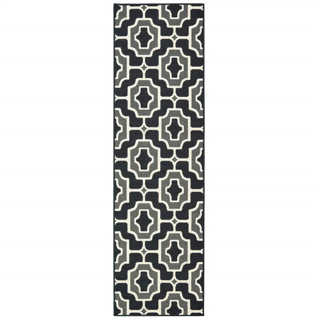 2' X 8' Black and Gray Geometric Stain Resistant Indoor Outdoor Area Rug - Homeroots - Flyclothing LLC