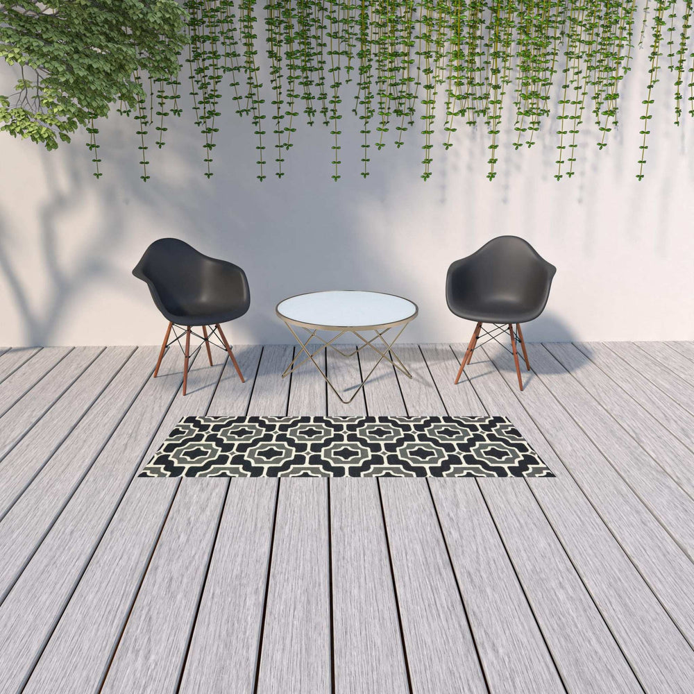 2' X 8' Black and Gray Geometric Stain Resistant Indoor Outdoor Area Rug - Homeroots - Flyclothing LLC