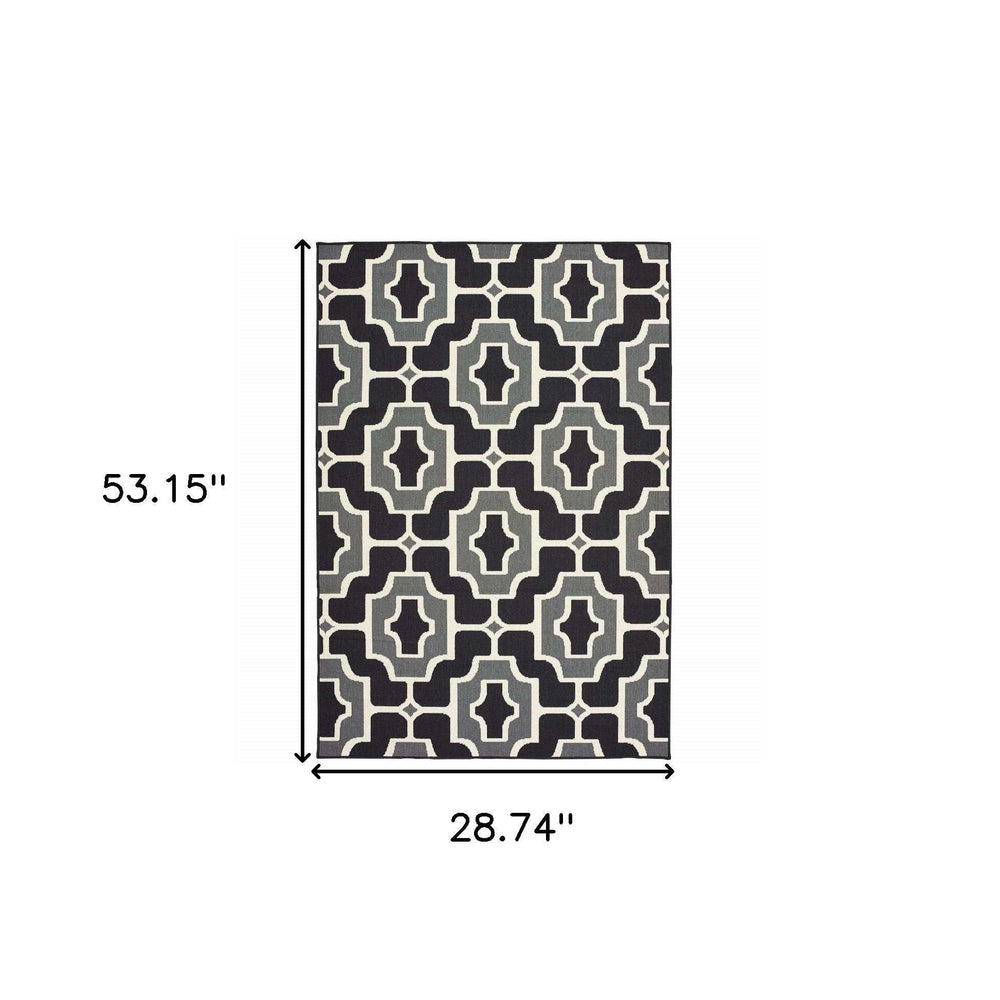 2' X 4' Black and Gray Geometric Stain Resistant Indoor Outdoor Area Rug - Homeroots - Flyclothing LLC